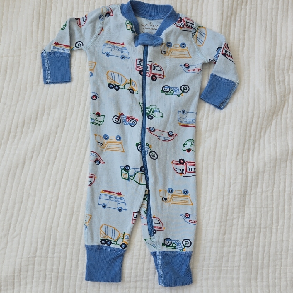 Hanna Andersson Light Blue Footie with Vehicle Pattern
